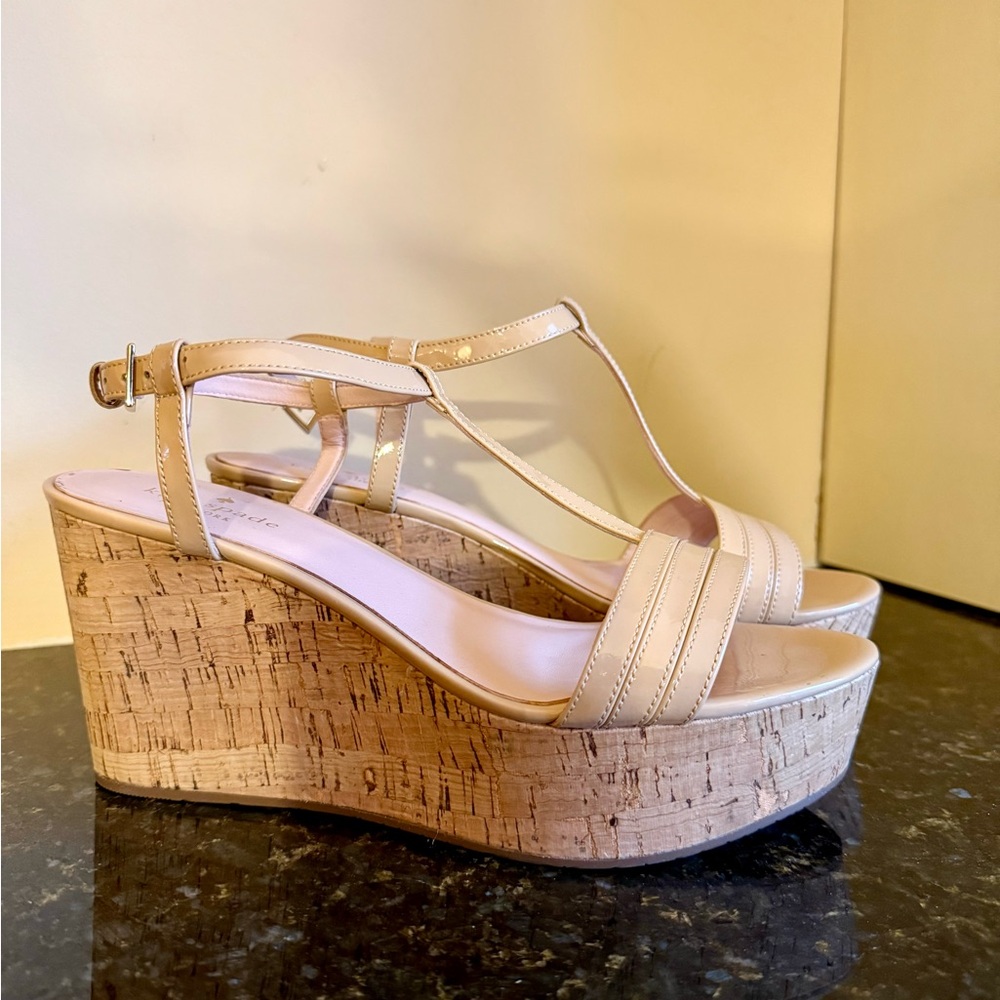Kate Spade Beige T-strap Wedge Sandals